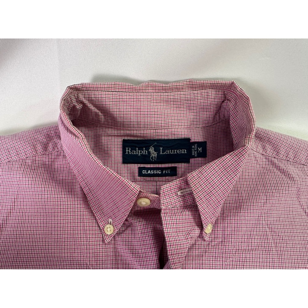 Ralph Lauren Classic Fit Pony Short Sleeve Button Down Shirt Pink Check Mens Med - Picture 6 of 7